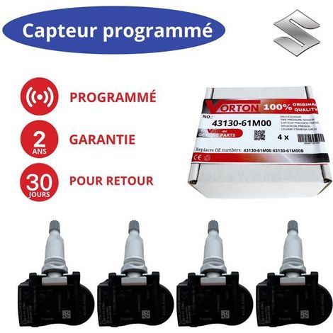 Sensore TPMS Suzuki 433MHz preprogrammato (4x) – sostituisce 43130-61M00 per Swift Vitara Jimny Baleno