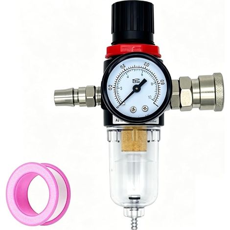 Séparateur d'Eau à Air Comprimé, Régulateur De Pression D'Air 1/4, Détendeur D'Air Comprimé, Avec 1 Bande, pour La Fixation Sur Des Compresseurs Ou Comme Circuit (1/5)