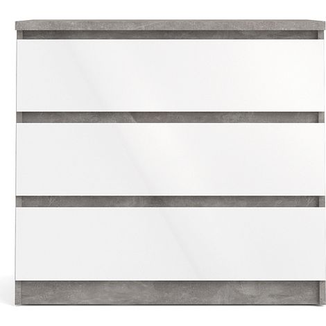 Nada Kommode niedrig mit 3 Schubladen, beton dekor,weiss hochglanz. (1/5)