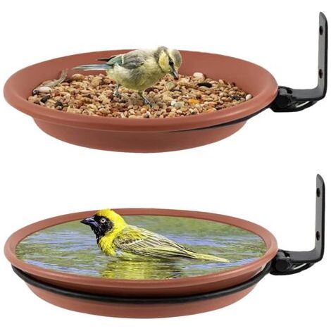 PCS Abreuvoir Oiseaux,Mangeoire pour Oiseaux Exterieur Et Bain d'oiseaux,Abreuvoir pour Oiseaux Balcon,Distributeur Nourriture pour Oiseaux Sauvages,Baignoire à Oiseaux (Brun)-Chrom (1/5)