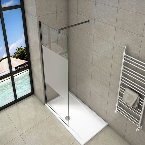 B.70xH.200cm Duschwand +140cm Schwarz Stabilisator Walk in Duschtrennwand 10mm NANO-Glas mit Glasschutzfolie dusche (1/5)