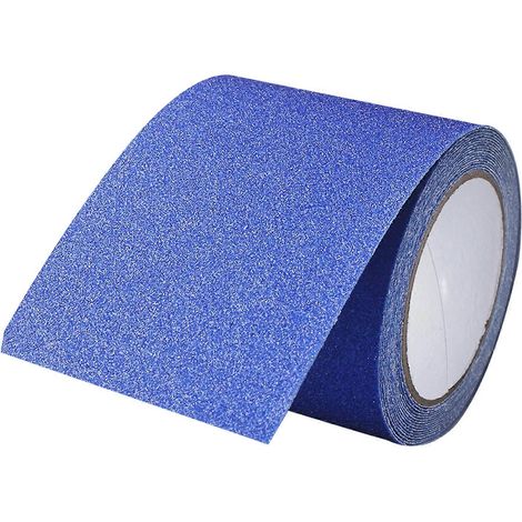 Bande adhésive antidérapante en PVC à forte adhérence, compatible avec les carrelages, les marches d'escalier et les salles de bain. Imperméable et facile à poser soi-même. Bleue. (1/5)