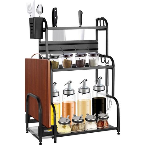 Range-Épices Cuisine en Acier Carbone avec Porte-Planche à Découper – Gain de Place Design 38x22x56cm, Résistant à l'Humidité & Anti-Rayures (Installation Rapide pour Petites Cuisines) (1/5)