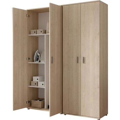 Armadio Multiuso Grande Veruno, Modulabile, 9 Ripiani, 4 Ante, 139x190h cm Marrone Rovere
