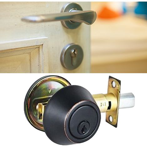 Poignée de porte boule universelle à clé, style classique, pour porte d'entrée intérieure, noire. (1/5)