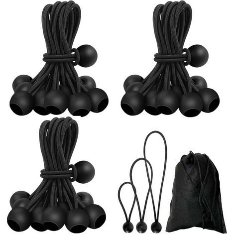 Bardusch-30 tendeurs élastiques caoutchouc 10/15/20 cm boule, fixation planches/toitures/tentes/tuyaux – noir (1/5)