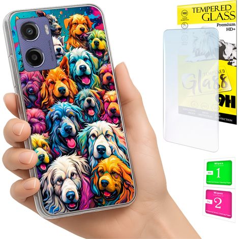 Funda para Motorola Moto E15 / Moto G05 con foto, cubierta trasera de cristal con diseño de perros. (1/5)