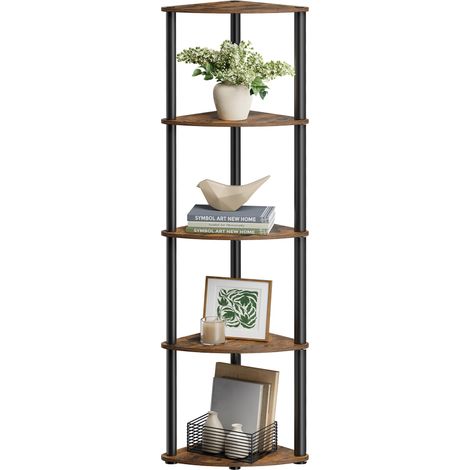 Étagère d'angle à 5 Niveaux, Assemblage Ultra-Rapide sans Outils, Colonne de Rangement, 38,3 x 27 x 139 cm, pour Salon, Chambre, Cuisine, Marron Rustique (1/5)