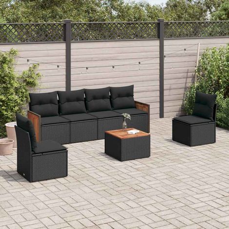 vidaXL Set de comedor de jardín 7 pzas y cojines ratán sintético negro (1/5)