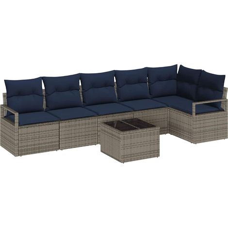 Sofa Set 7 pcs Grau Poly-Rattan vidaXL