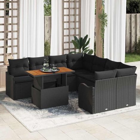 vidaXL Set Divano da Giardino con archiviazione 9 pcs Nero Poly Rattan (1/5)