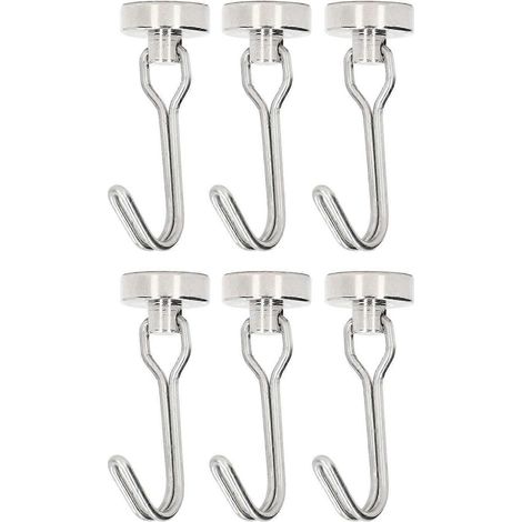 6 Stück schwenkbare Magnethaken, kleine, leichte und stabile Haken für die Organisation und Montage, 0 bis 5 kg, Nickel