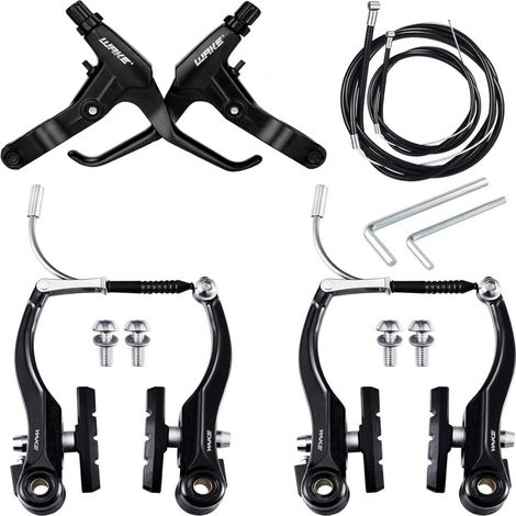 Complete Universal Bicycle Brake Set, Front and Rear MTB Brake, Inner and Outer Brake Cables and Brake Lever Kit for Mountain Bikes and Road Bikes (Black) (1/5)