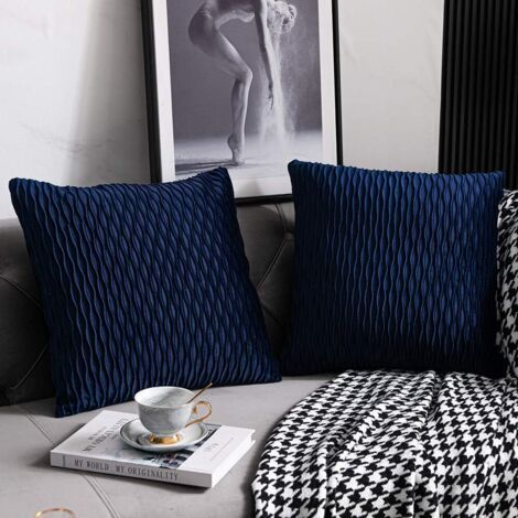 Taie d'oreiller de Canapé Rayé Bleu Marine: 2 Pack 45cmx45cm Housse de Coussin Carré en Velours Original pour la Décoration de la Chambre à Coucher (1/5)