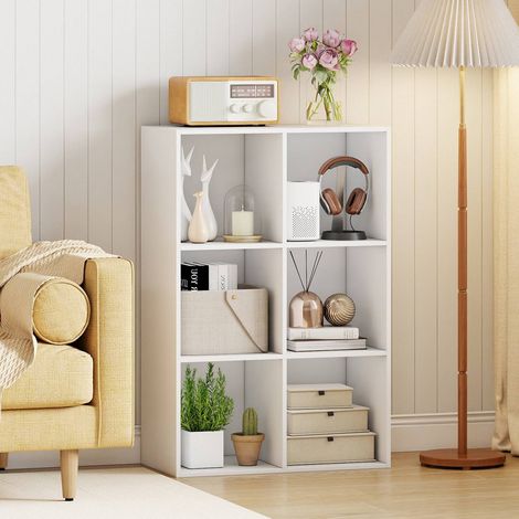 6-Cube White Wooden Bookcase with Anti-Tipping Kit (1/5)
