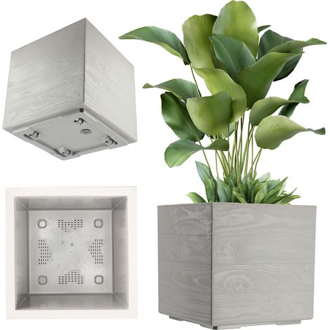 KADAX Macetero para jardín, 40 cm, soporte para flores con ruedas, terraza, cuadrado, gris (1/5)