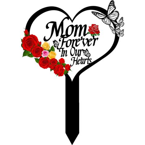 Plaque commémorative en forme de cœur pour cimetière - Décoration de jardin en métal avec un cardinal, pour maman ou papa, à poser dans le jardin. (1/5)