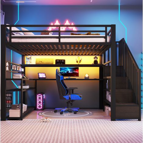 Cama alta 140x200 con escritorio y armario OKMYHOME (1/5)