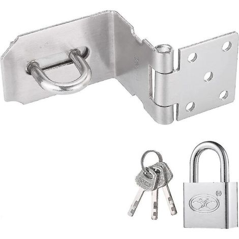 90 Degrés Moraillon de Cadenas avec Cadenas et Vis, Moraillon de Loquet de Porte en Acier Inox, Moraillon Cadenas à Angle Droit Indéformable pour Porte en Bois, Jardin, Fenêtres, Armoires, Garage (1/5)