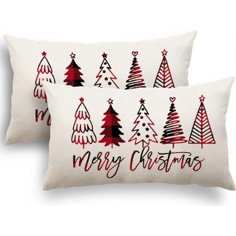 Lot de 2 housses de coussin décoratives de Noël 30x50 cm, motif Père Noël et renne, en coton et lin. (1/5)
