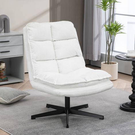 Fauteuil pivotant et pliable 65x79x85 cm en tissu blanc et métal noir