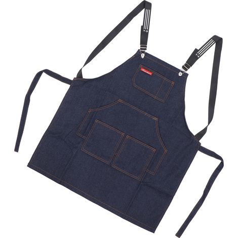 Tablier de travail en toile denim bleu, réglable et lavable, pour homme et femme, salon de coiffure et manucure, tablier professionnel résistant. (1/5)