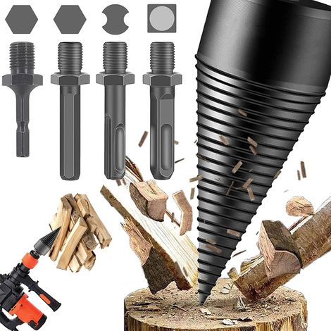 Log Splitter, 50mm Wood Splitters with 4 Handles, Carbon Steel Cone Wood Splitter Drill Bit for Wood Splitter, Wood Cone Splitter, for Electric Hammer (1/5)