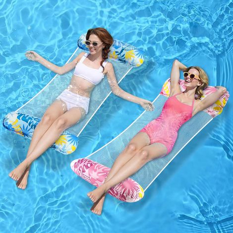2 Pièces Flottant Hamac Gonflable, Matelas Piscine Gonflable Hamac à Eau avec Filet et Pompe à Air, Pliable Hamac de Piscine, Bouee Piscine pour Adultes et Enfants, Piscine et Plage (1/5)