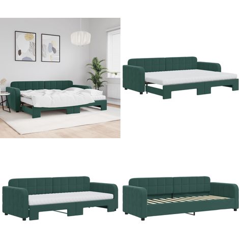 Lit de jour avec gigogne et matelas vert foncé 80x200cm velours - Canapé Convertible - Lit Gigogne - Lit Invité - Meuble Multifonctionnel - Literie - Home & Living (1/5)