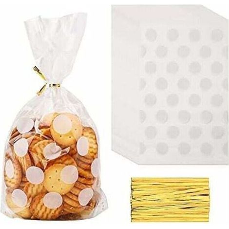 100 sachets transparents en cellophane, sachets à bonbons, sachets cadeaux en cellophane, sachets à biscuits transparents, sachets à fermeture torsadée, sachets en plastique pour confiseries, blancs (1/5)