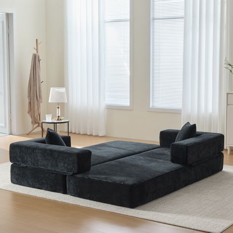 Modulares Chenille-Sofa mit Seitentaschen, rutschfester Unterseite, schwarz HAVRYA (1/5)