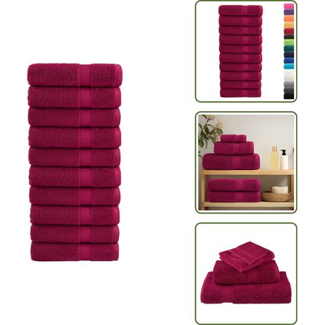 The Living Store Essuie-mains de qualité supérieure SOLUND 10 pcs bordeaux - Essuie Mains - Serviette Main - Serviettes Rouges - Coton - Lavable Machine (1/5)