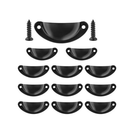 QORVA-Lot de 12 poignées de tiroir vintage, poignées de meubles traditionnelles en demi-lune, pour placard, armoire, commode, noires, vis