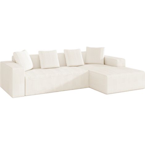 Sofá modular en L blanco de tela efecto terciopelo con chaise longue, 261 x 146 x 65 cm (1/5)