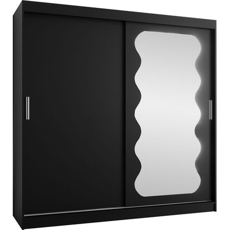 Armoire Hartford 578, Noir, 200x200x62cm, Portes d'armoire: Coulissantes, Nombre d'étagères: 5