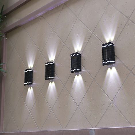 Set mit 4 Solar-Wandleuchten mit je 4 LEDs, wasserdichte Außenbeleuchtung, direkte und indirekte Beleuchtung, Gartendekoration, kaltweiß (1/5)