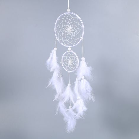 Indian-style white dreamcatcher wind chimes, feather pendant, wall decoration for home and window (1/5)