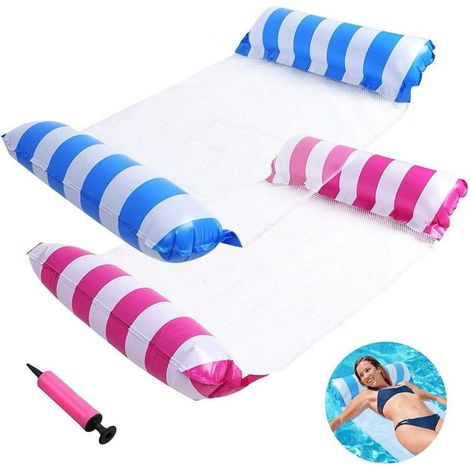 Lot de 2 hamacs flottants, 4 en 1, matelas gonflable pour piscine, fête à la plage, vacances, 1 pompe à air offerte (1/5)