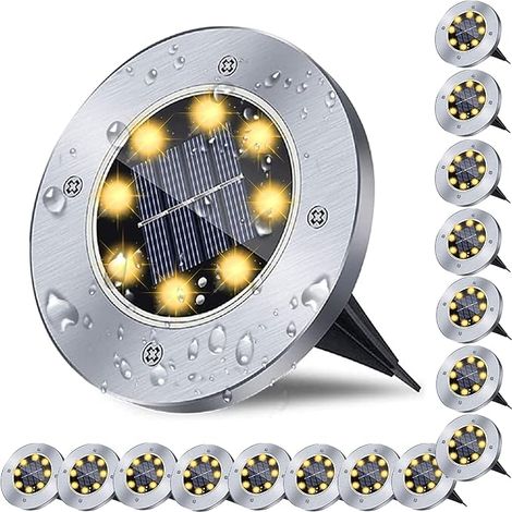 Luci solari da terra, luci solari da giardino impermeabili, luci da giardino per esterni migliorate, luci da terra luminose, luci da giardino per sentieri, patii, terrazze, prati, confezione da 6