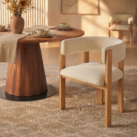 Lot de 4 chaises de salle à manger 54,5 x 51 x 72,5 cm beige, pieds en fer effet bois - CHICFURN (1/5)