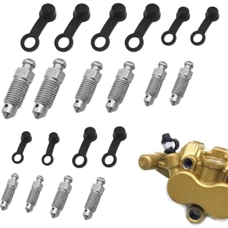 Vis de purge pour étrier de frein, lot de 10 vis M6x1 M7x1 M8x1,25 M10x1,25 pour moto, avec capuchons anti-poussière (1/4)