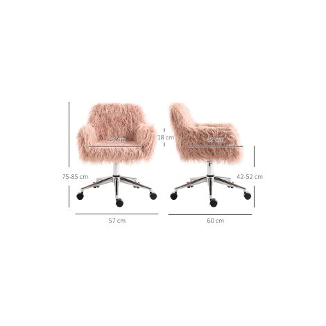 Chaise de bureau rose et argentée en fausse fourrure avec hauteur réglable et soutien ergonomique pour bureau (1/5)