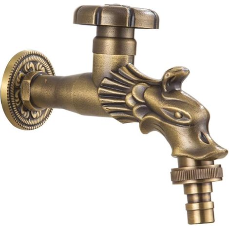 Robinet Rétro, Robinet Mural G1/2" Robinet d'eau en Laiton Antique Robinet pour Machine à Laver, Salle de Bain, Jardin,robinet d'eau froide (1/5)