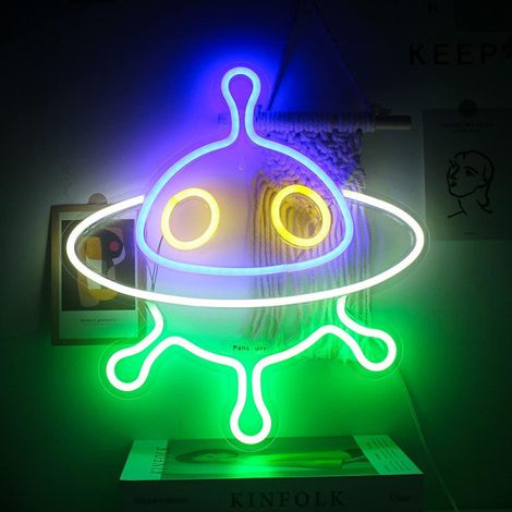 Lampe néon suspendue décorative en acrylique, collection univers UFO, enseigne lumineuse pour chambre d'enfant, chambre à coucher et cuisine. (1/5)