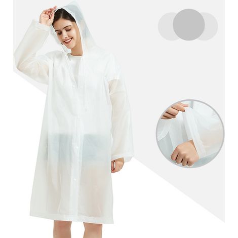 Imperméable adulte en EVA épais, réutilisable, léger, à capuche, une pièce, blanc, idéal pour les voyages et les activités de plein air. (1/5)