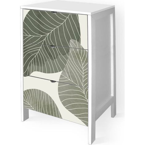 Lupia - Cassettiera Mobile Italy, Stile Minimal in Legno, 3 Cassetti, Stampa FOGLIAME-B, Adatta a Ogni Stanza, 39x29xH60 cm, organizer Colore Bianco decorato (1/4)