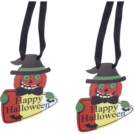 Set mit 2 Halloween-Wanddekorationen aus Holz, Kürbis, Skelett, Spinne, Geisterparty-Accessoires, Heimdekoration (Modell JM01281) (1/5)
