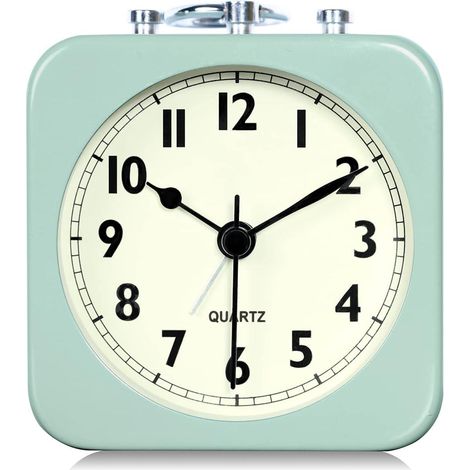 Réveil analogique 8,5 cm noir carré silencieux petit métal horloge voyage pour enfants chambre chevet salon bureau (Vert) (1/5)