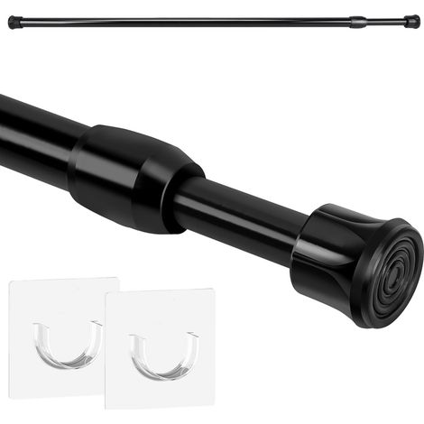 barre de douche sans foret porte tringle à rideau en acier inoxydable tringle à rideau rétractable, 50-90cm multifonction tringle à manteau tringle à nid de chat (Noir) (1/5)