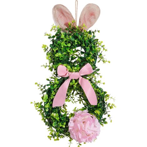 Guirlande De Printemps - Base En Vigne Et Rotin - Fleurs Roses Et Lapin De Paques - 50 Cm - Pour Porte D Entree Interieur Extérieur (1/5)